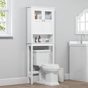 Spirich Bathroom Cabinet Over Toilet, Bathroom Storage Cabinet with Glass Doors and Adjustable Shelves, Over The Toilet Storage Cabinet, White, 25.59 x 7.8 x 66.93