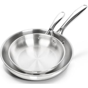 MICHELANGELO Stainless Steel Frying Pan Set, 8" 10" Cooking Pan set with Triply Base, Stainless Steel Skillet with Ergonomic Handle, Induction Compatible