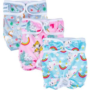 Pet Soft Female Dog Diapers, 3 Pack Washable Dog Diapers Female for Dogs in Heat Reusable Dogs Period Panties, Puppy Diapers (Animals, M)