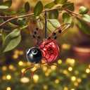Lighted Outdoor Display - Solar Powered Hanging Bee Decor with Bouncy Springs - Outdoor Hanging Solar Lights for Christmas Garden, Yard, Patio, Porch (Red)