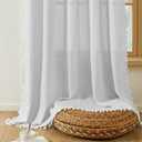 Setaback Boho Curtains 96 Inches Long with Tassels Natural Style, Semi Sheer Linen Light Filtering Rod Pocket for Windows Protect Privacy Patio Decor Backdrops, 52" W x 96" L, Blue, 2 Panels