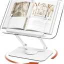 BYMECOST Acrylic Book Stand for Reading, Adjustable Book Holder with 360 Rotating Base & Elastic Page Clips, Foldable Desktop Riser Stand for Cookbook,Laptop,Tablet,Music Scores,Recipe,Textbook