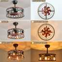 19" Industrial Caged Ceiling Fans with Light 4-Lights Farmhouse Flush Mount Fandelier Walnut Wood Metal Chandelier Fan Remote 6 Wind Speed Reversible for Bedroom Dining/Living Room Kitchen Entry