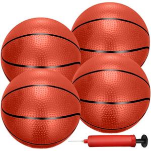 4 PCS Inflatable Mini Basketball Toy Replacement Rubber Balls with Pump and Needle for Indoor Toy Miniature Hoop or Sports Training