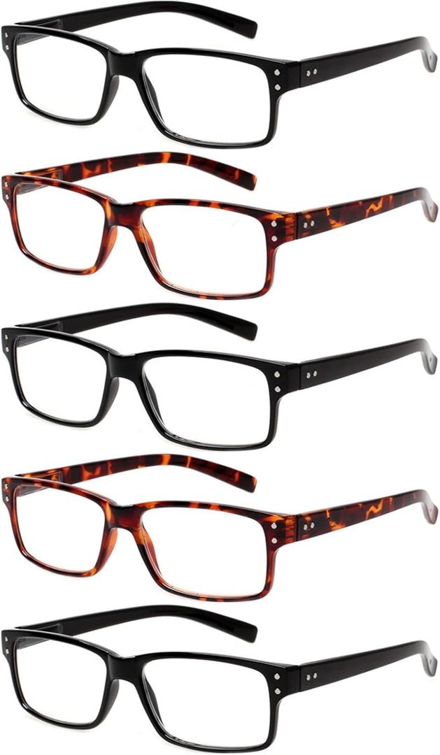 NORPERWIS Reading Glasses 5 Pairs Quality Readers Spring Hinge Glasses for Reading for Men and Women (3 Black 2 Tortoise, 6.00 x)