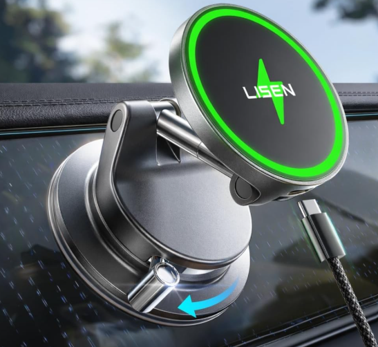 LISEN for 15W MagSafe Car Mount Charger,MagSafe Charger,Wireless Car Charger,Magnetic Phone Holder for Car,Phone Holders for Your Car Accessories for Women Men Jeep Ford F150 for iPhone 1712,Samsung