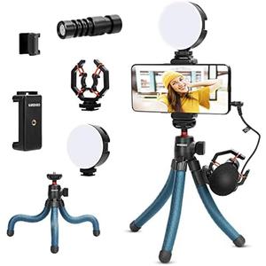 Smartphone Video Microphone vlog Kit for iPhone, Smartphone and Cameras,with LED Light,Phone Holder,Tripod,Microphone,Tripod Mount Adapter for Camera/Phone Video Recording,GUEDIEO