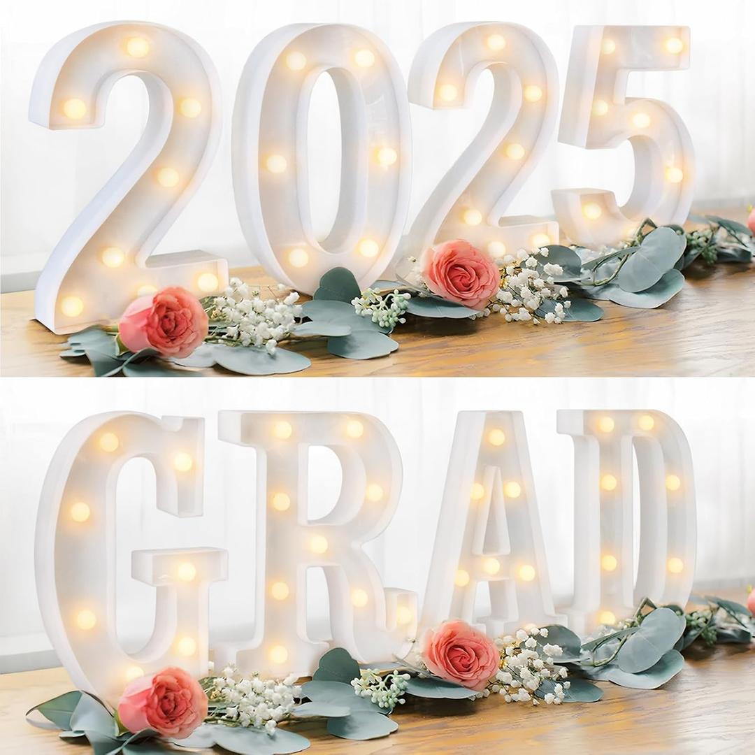Graduation Decorations 2025 Deals - 8 LED Marquee Light Up Letters GRAD 2025 - Class of 2025 Ornaments Sign for Kindergarten High School College Wall Table Centerpieces Decor Party Supplies
