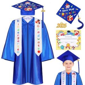Retisee 7 Pieces 2025 Kindergarten and Preschool Graduation Cap Gown Stole Set with 2025 Tassel Diploma Grade Graduation (Size 30, Medium, Blue)