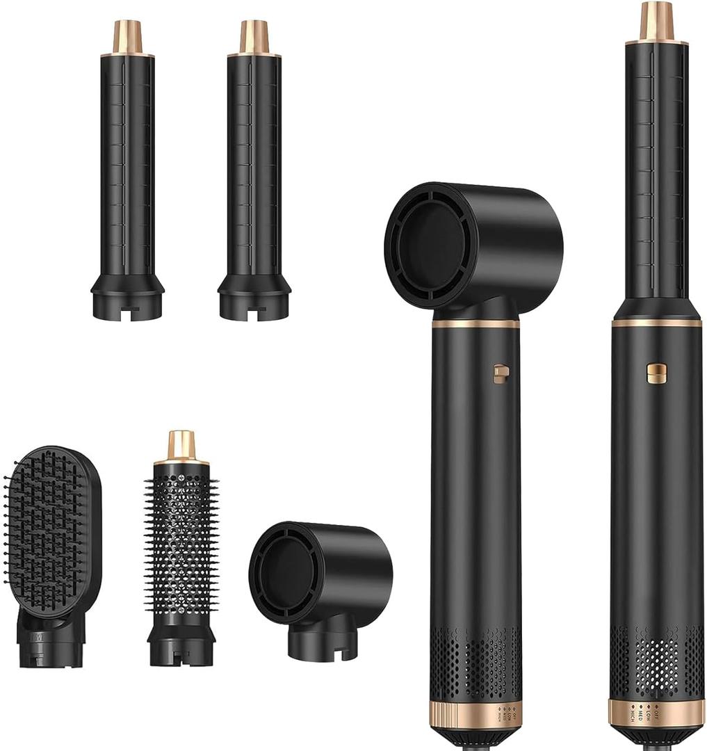5 in 1 Hair Styler Curler & Air Dryer Brush, Low-Speed Negative Ionic Air Styler Drying, Multi Hair Styler, Professional Blow Dryer Brush for Curling Volumizing Straightening Styling (Black)