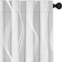 Deconovo Blackout Back Tab Curtains with Geometric Pattern, Room Darkening, Heat Blocking, Energy Saving Drapes for Bedroom, Living Room, 2 Panels, Star White, 52W x 84L Inch, Wave Stripe