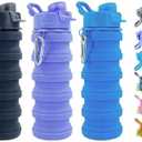 Collapsible Water Bottles 3 Pack Silicone Water Bottle with Carabiner BPA Free Expandable Water Bottle 500ml Portable Sport Water Bottle for Travel Camping. (Black+Purple+Blue)