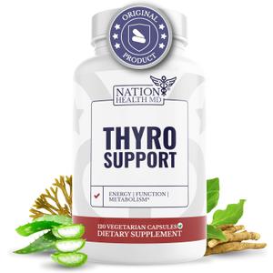 Thyro Support - Thyroid Supplement with Selenium, Bladderwrack & Zinc - Thyroid Health for Women & Men - Vegan, Non GMO, Gluten Free - 120 Capsules (EXP: 07/2027)