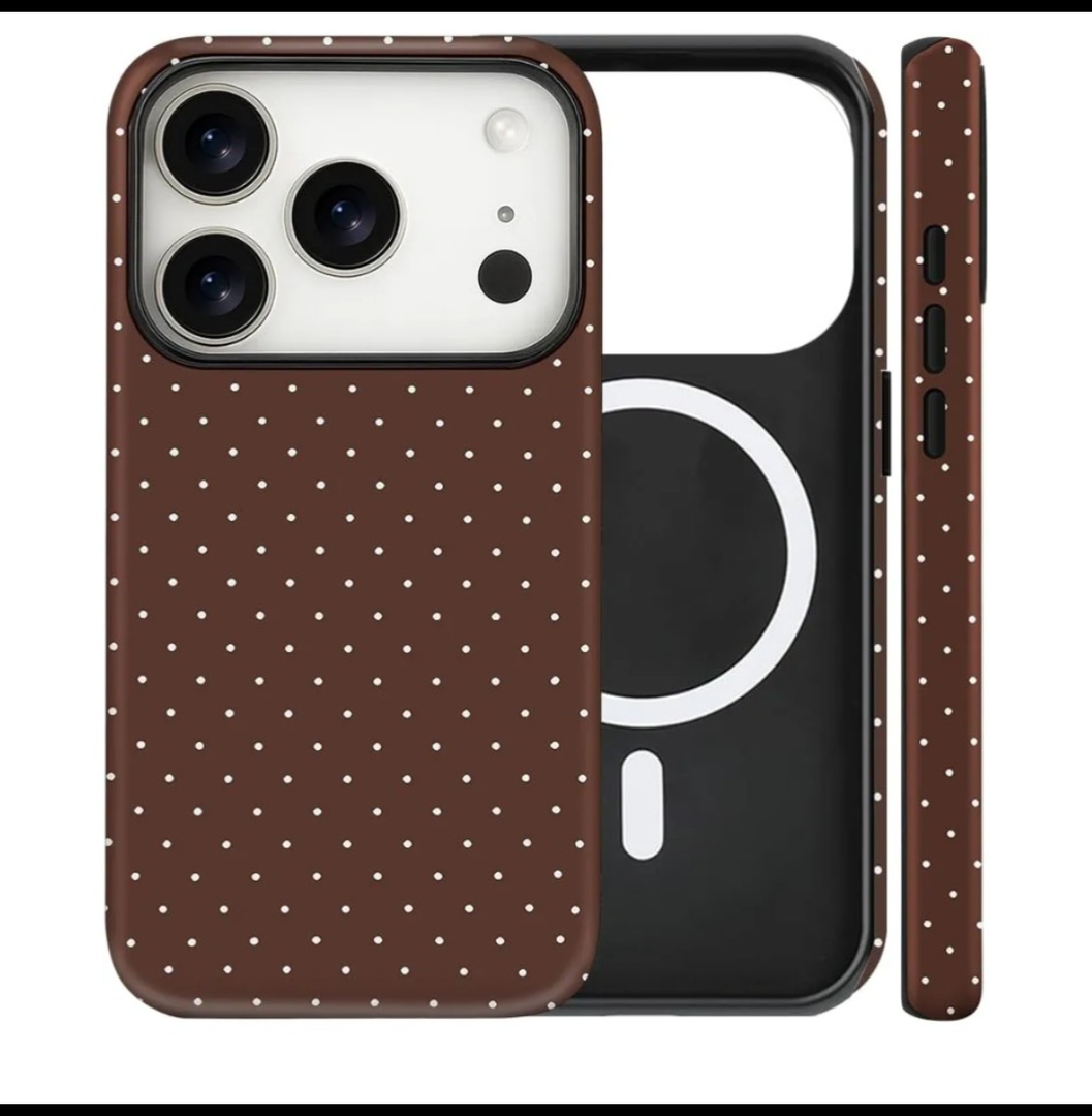 Magnetic for iPhone 17 Pro Max Case Cute Polka Dot Phone Case, Shockproof Slim TPU and Hard PC Protective Phone Cover Compatible with MagSafe Designed for Women Girls, Brown