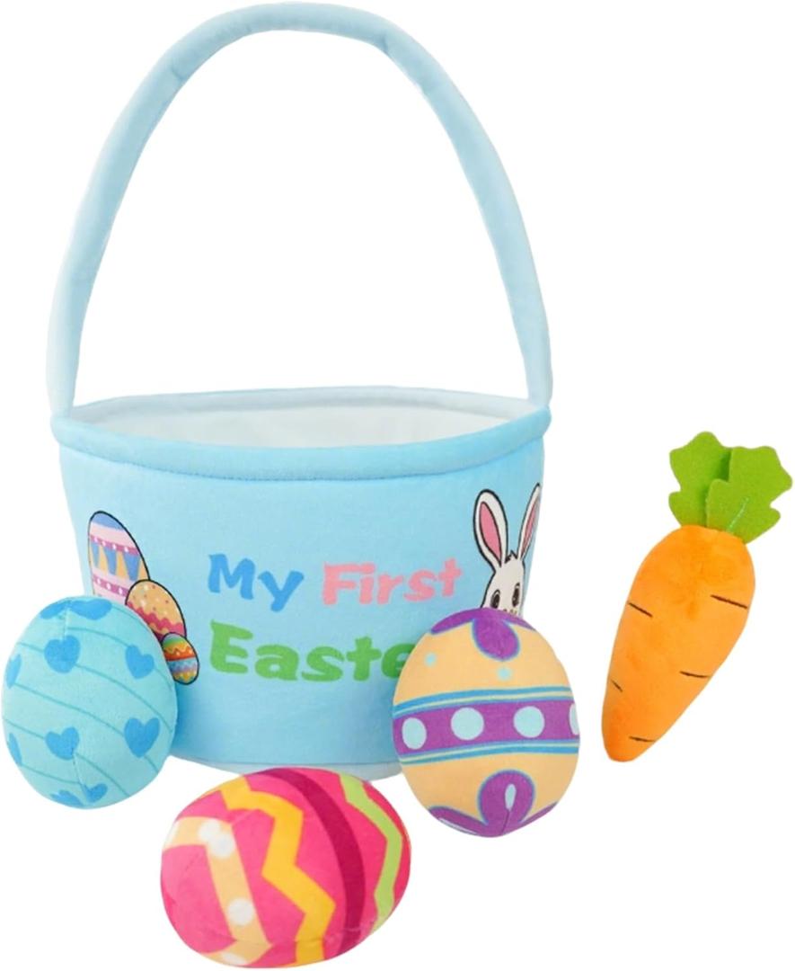 Bunny Basket Pretend Play Food for Toddlers 1 3 Soft Grocery Basket Toy Set Plush Vegetable Carrot Colorful Eggs Early Learning Educational Gift Kids Farm Animals Accessories Snuggle Cuddle