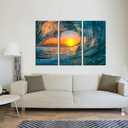 KREATIVE ARTS Large 3 Pieces Canvas Prints Wall Art Sunset Sea Water Ocean Wave Pictures Paintings Modern Stretched and Framed Seascape Giclee Artwork Ready to Hang for Living Room Home Decorations, 20x36inchx3pcs