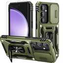 Pack of 2, WRJ for Samsung Galaxy S25 Plus/S24 Plus Case with Slide Camera Cover and Screen Protector, Military Grade Protection [Rotated Kickstand] Heavy Duty Shockproof Protective Cover-Olive Green