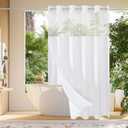 Gibelle Extra Long Shower Curtain 76x60, Waffle Weave Bathroom Shower Curtain with Snap-in Fabric Liner Set, No Hooks Needed, Hotel Style with Mesh Top Window, White