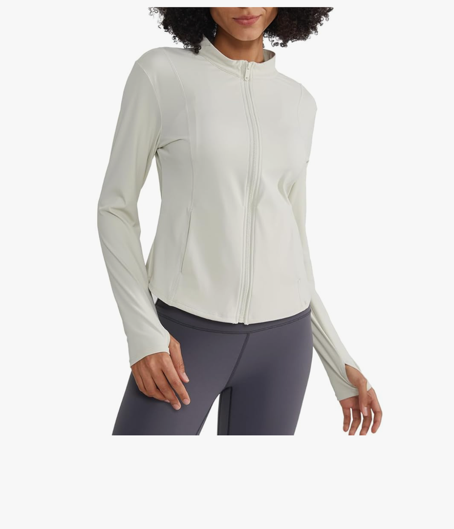 Full Zip Workout Jacket for Women with Pockets - Yoga Jacket with Thumb Holes Slim Fit Athletic Jacket, Size M