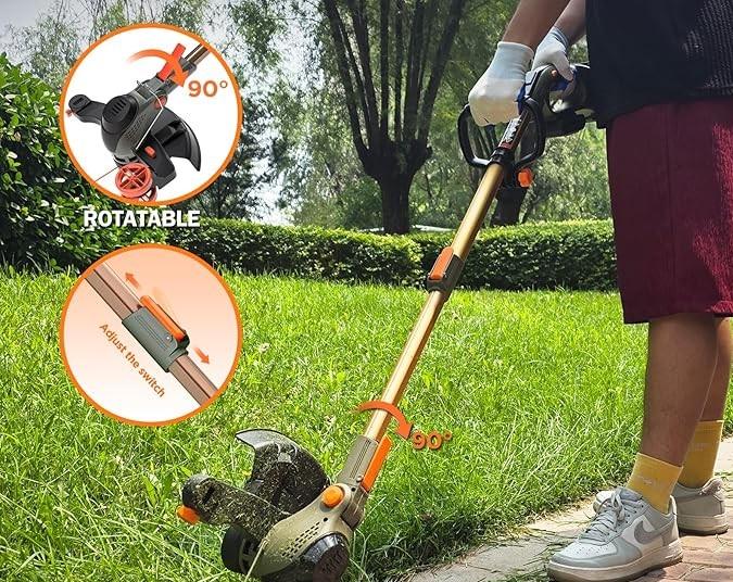 WeGofly 11-Inch Electric Weed Wacker, (2 x 21V 4.0Ah Electric Brush Cutter Battery Powered), with Auxiliary Bracket, 90° Rotary Head, Telescopic Handle, 3 Cutting Methods ((WEG21T C))