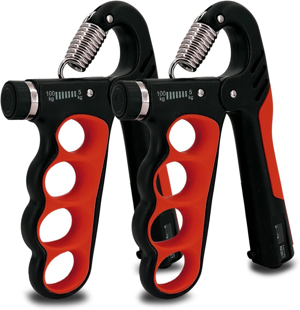 Senston Grip Strength Trainer 2 Pack - Adjustable 11-220Lbs (5-100KG) with Auto Counter, Hand Grip Strengthener, Forearm Exerciser for Athletes, Musicians, Gym, Home, Injury Rehab (Red)