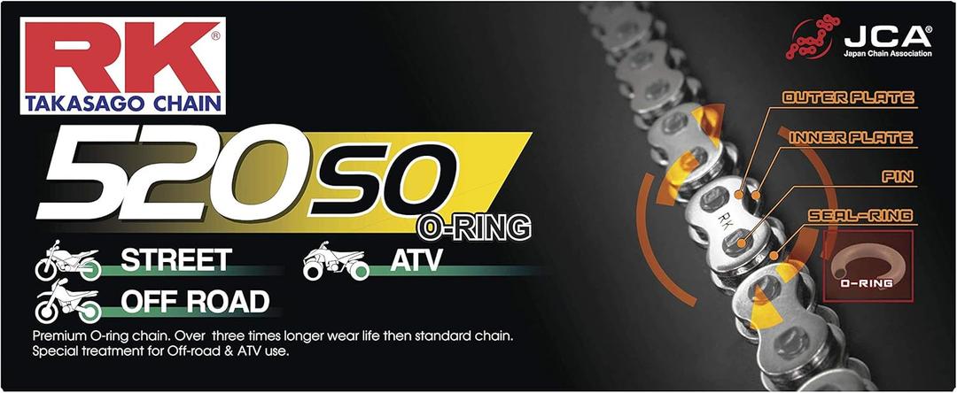 RK Racing Chain 520-SO-106 (520 Series) Steel 106 Link Traditional Street and Off-Road O-Ring Chain with Connecting Link