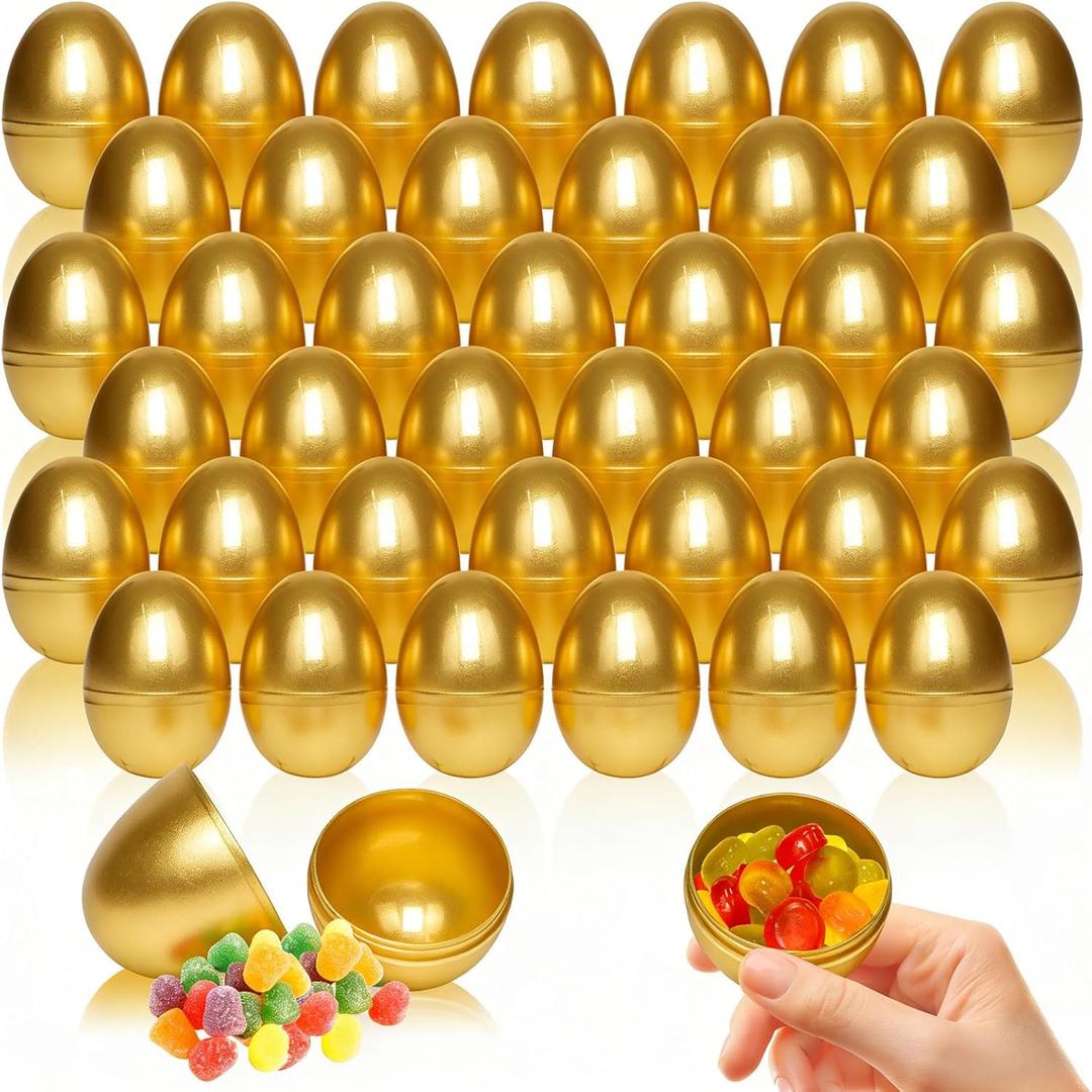 60PCS 2.36" Plastic Easter Eggs Empty Easter Eggs Fillable Bulk for Easter Egg Hunt, Suprise Egg, Basket Stuffers, Classroom Prize Supplies Decor(Gold) (Glod)