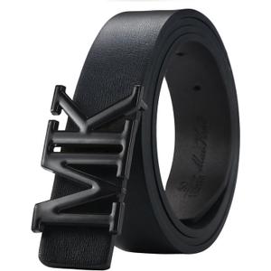 maikun Mens Dress Leather Belt, 1.3'' Width Casual Black Belt for Men (Black) Size 45 (1150mm)