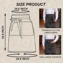 Half Apron for Women Men Cotton Linen with 2 Large Pockets Waist Short Bistro Server Aprons Waiter Waitress Unisex (Black, M)