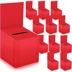 12 Pack Raffle Box Donation Box for Fundraising, Valentines Day Card Box Ballot Cardboard Boxes with Slot for Ticket and Removable Heade for Party Exchange Gifts Card Voting Contes, 6 x 6 x 6 Inch (Red)