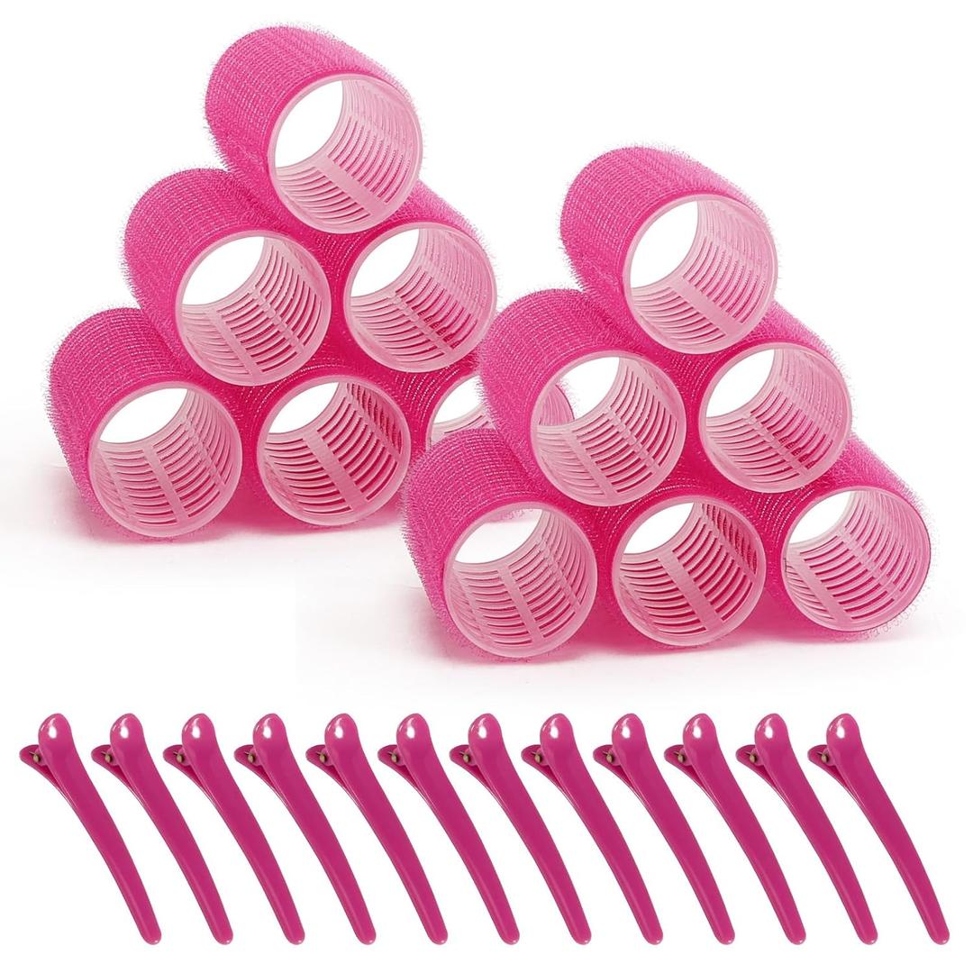 12 Piece Hair Roller Set with Clips, Self Grip Hair Rollers Hair Curler for Long Medium Short Hair, Random Color (3.6cm)