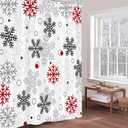 GOOESING Christmas Snowflakes Shower Curtain Winter Red Grey White Snowflake Waterproof Shower Curtains for Bathroom Merry Xmas New Year Holiday Bathroom Shower Curtain Set with Hooks 72x72 Inch