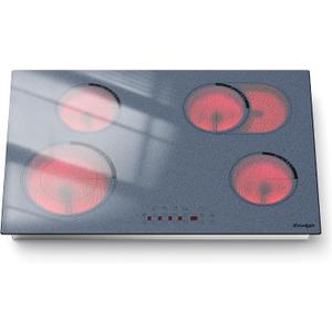 30 Inch Electric Cooktop - 4 Burner Built-in Electric Stove 30In 6600W, Radiant Ceramic Stove with Dual Zone, Metal Frame, Child Lock, Timer, 220V Hard Wired, Satin Grey