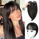 Women's Bangs Clip-on Topper - 3D Cover Clip Synthetic Fluffy Hair with Toppers for Thinning Hair Daily Use (Dark Brown)