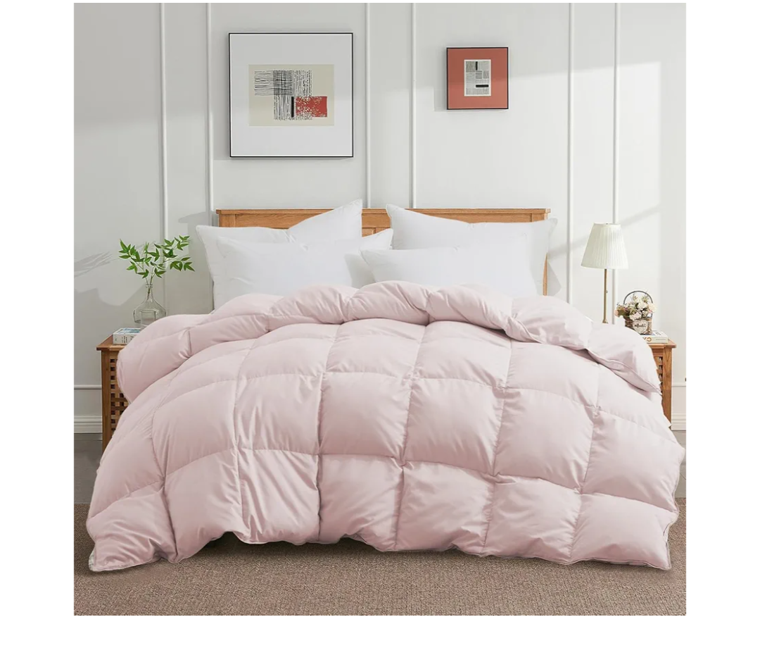 Joysoul Queen Size Down Comforter - All Season Ultra Soft Goose Down & Feather Fiber Fill, Luxury Hotel Pink Duvet Insert with Corner Tabs (88" X 88"), Pink