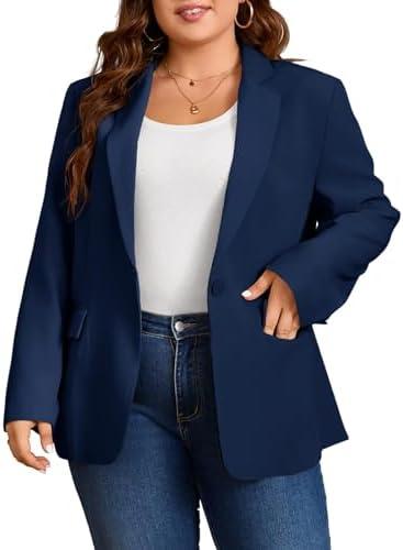 Cicy Bell Womens Plus Size Casual Blazers Lapel Long Sleeve Work Office Suit Jackets Open Front Curvy Blazers XXL