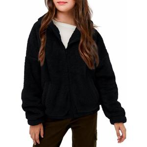 Haloumoning Girls' Outerwear Jackets Kids Soft Fleece Zip up Hoodie with Pockets 5-14 years (5-6 Years, Black)