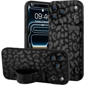 OOK Compatible with iPhone 17 Pro Max Leopard Case with Wrist Strap, Black Leopard Cheetah TPU Shockproof Protection Slim Cover with Camera Protection for Women Girls, for 6.9inch
