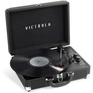 Victrola Journey+ Bluetooth Suitcase Record Player  Built-In Speakers, 33-1/3, 45 & 78 RPM Vinyl Record Player, RCA Out, Headphone Jack, Wireless Streaming (Black)
