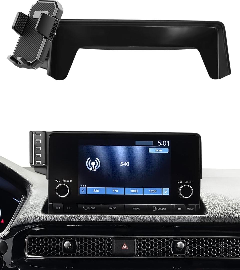PZK Car Phone Mount for Honda Civic 2022 2023 2024 2025 2026 Accessories 11th Gen Civic 7/9-Inch Screen 360 Rotation Auto Lock Car Phone Holder with Storage Box Not Affect Air Vent Phone Cradles