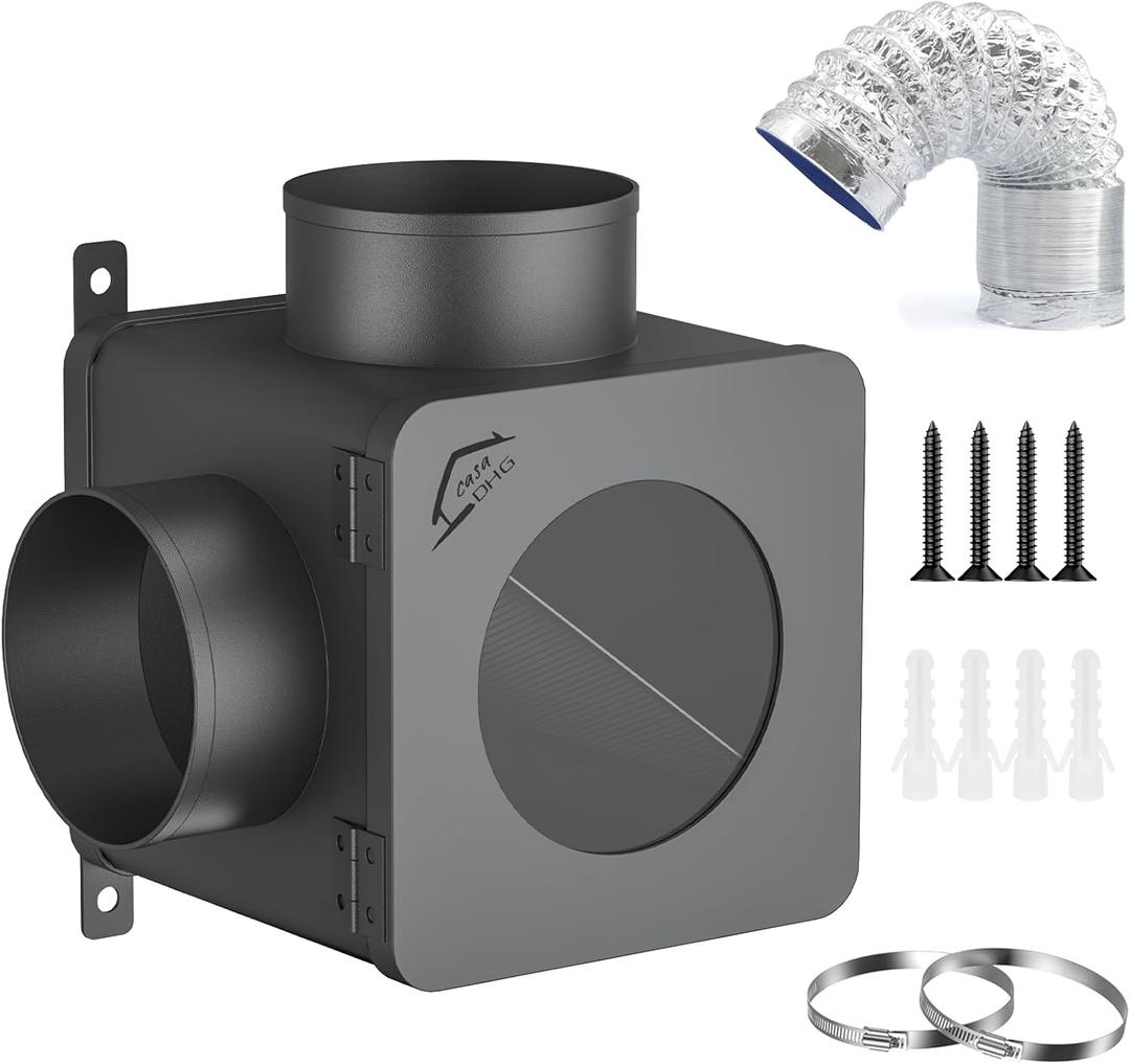 Dryer Lint Trap,90-degree Indoor Dryer Vent Lint Trap with 4inch Dryer Vent Hose,2 Clamps,Lint Catcher for Dryers-Dryer Vent Box (Metal)