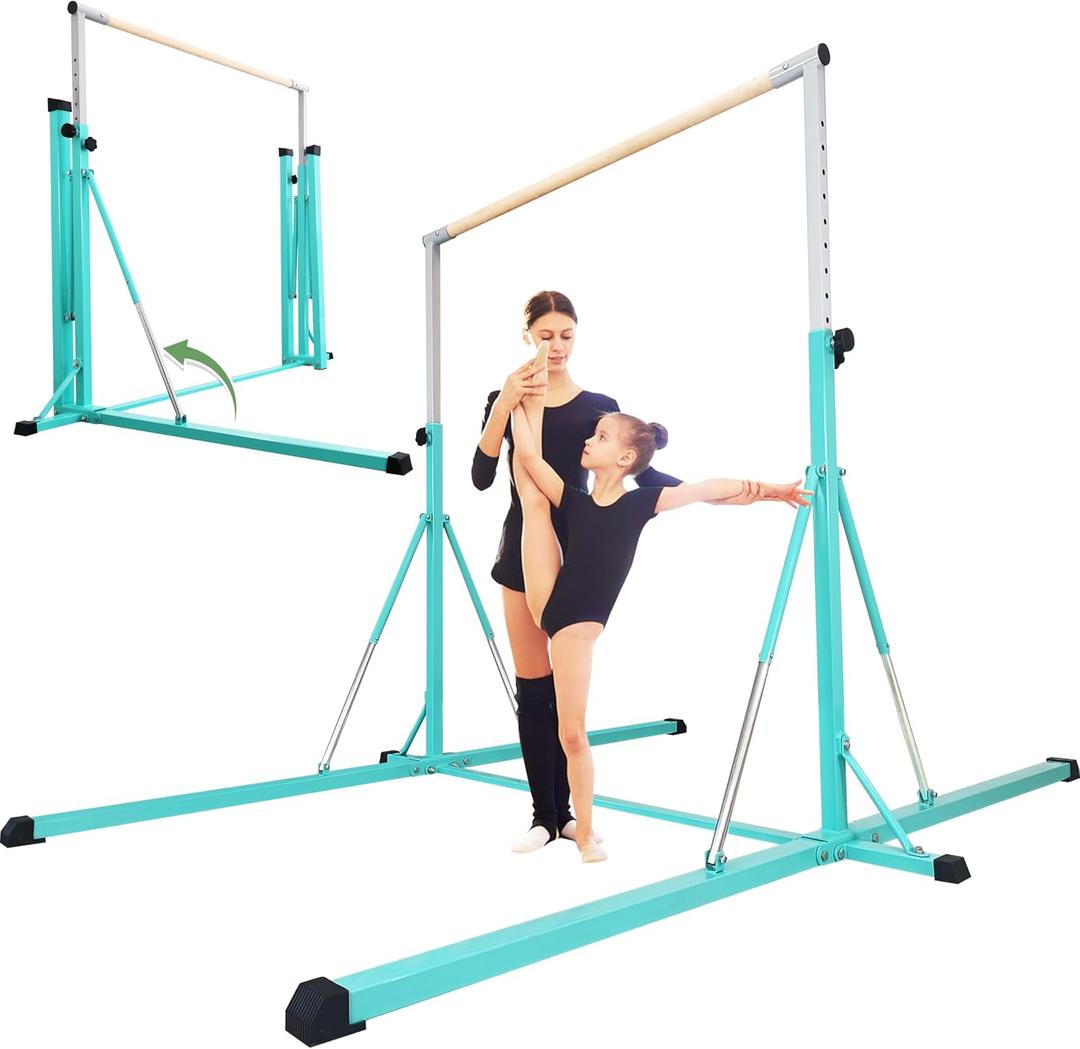 Gymnastics Bar, 5'10 Base length 45" to 71" Adjustable Horizontal Bar for Serious Training, 500 LBS Capacity, Professional Home Gym Equipment with Competition-Grade Beech-covered Fiberglass Bar