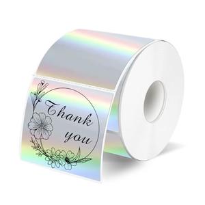 Yeachlaing 2"x2" Silver Square Thermal Label Stickers,Self-Adhesive Square Direct Thermal Labels,300 Sheets with Perforation Line in ROLL