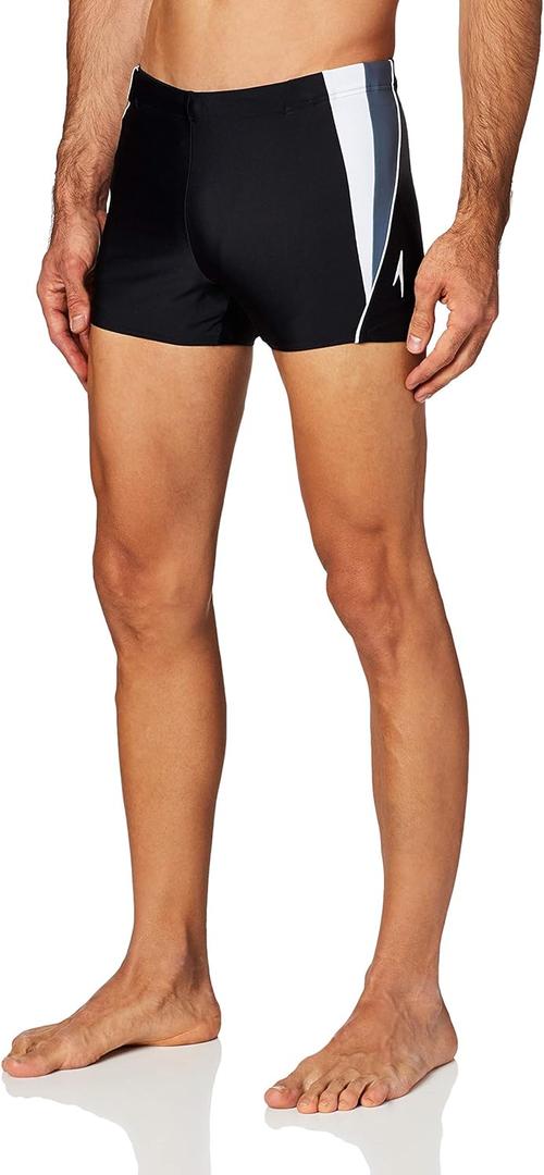 Speedo Men's Swimsuit Square Leg Splice (Large, Black/Black)