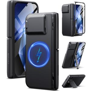 TONGATE Magnetic for Pixel 9 Pro Fold Case Compatible with Magsafe, [with Camera Cover & Hinge Protection & Screen Protector] Shockproof Rugged Stand Case for Google Pixel 9 Pro Fold, Obsidian Black