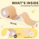 2 x Adamotto Boob Tape for Breast Lift - 2 Rolls Waterproof Adhesive Body Tape with 5 Pairs Nipple Covers, Invisible Support for Backless Strapless Dresses A-DD Cup Beige