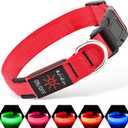 Illumifun Light Up Collar for Dogs, Rechargeable LED Dog Collar, Adjustable Safety Pet Collar Lights for Night Walking (Red, Large)