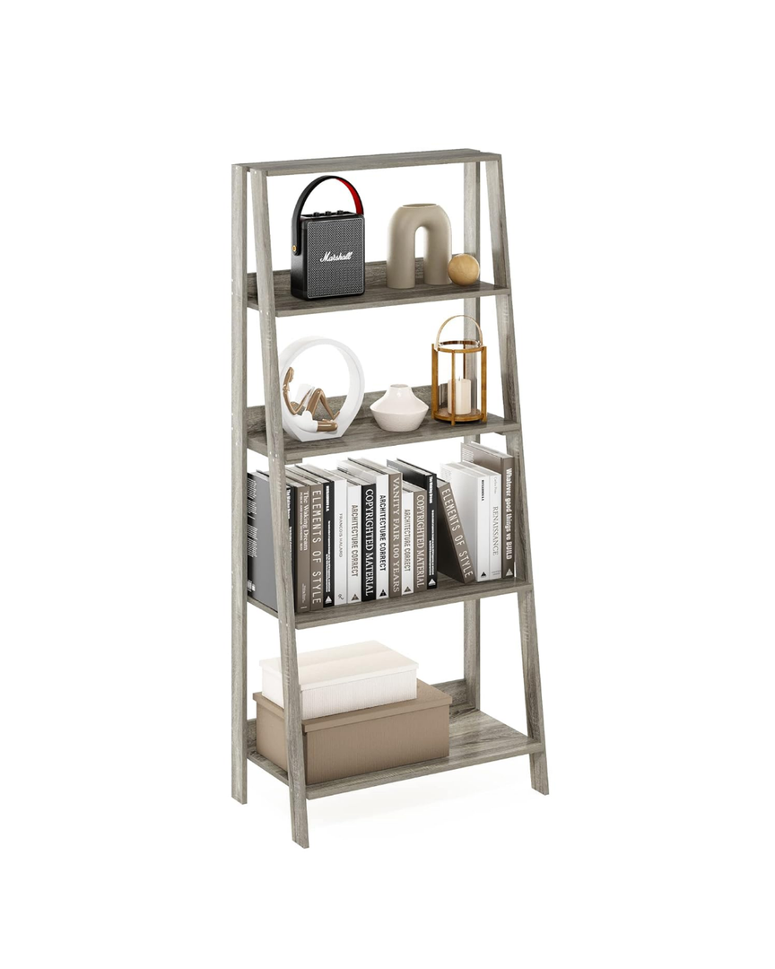 Furinno Ladder Bookcase Display Shelf, 5-Tier, French Oak