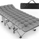 ZENPETIO Camping Cot for Adults - Heavy-Duty Cot Bed with Mattress, Portable Sleeping Cots for Outdoor Indoor, 1200D Oxford Folding Cots for Home Travel, Max Load 500LBS, Fits People up to 6'3", Gray