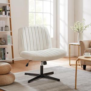 NEWBULIG Armless Office Chair,Criss Cross Legged and Wide Padded Seat,Adjustable Height and Backrest Angle,Rock Back and Forth,Swivel Vanity Chair for Bedroom,No Wheels,Light Beige